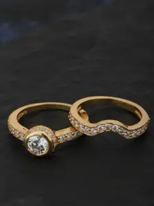 Carlton London Women Set of 2 Gold-Plated CZ-Studded Handcrafted Finger Rings