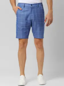 Peter England Men Blue Checked Slim Fit Chino Shorts