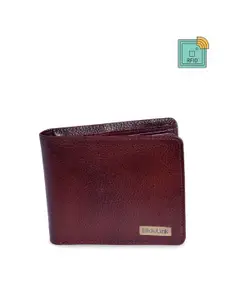 Hidelink Men Maroon Solid RFID Protected Genuine Leather Two Fold Wallet