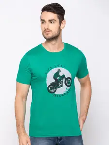 GIORDANO Men Green Printed Round Neck T-shirt
