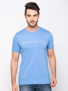 GIORDANO Men Blue Printed Round Neck T-shirt