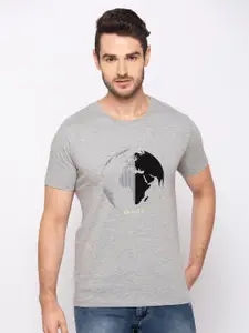 GIORDANO Men Grey Printed Round Neck T-shirt
