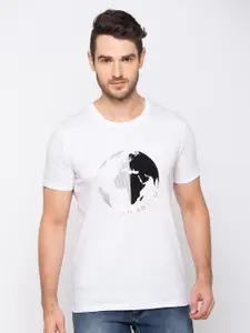 GIORDANO Men White Printed Round Neck T-shirt