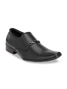 Hitz Men Black Solid Leather Formal Comfort-Fit Slip-Ons