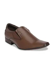 Hitz Men Brown Solid Leather Formal Comfort-fit Slip-Ons