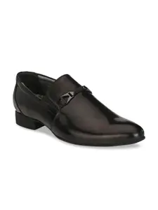 Hitz Men Black Textured Leather Formal Comfort-Fit Slip-Ons