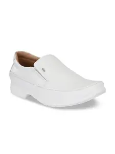 Hitz Men White Solid Leather Formal Comfort-Fit Slip-Ons