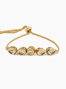 Yellow Chimes Gold Plated Handmade Studded Kundan Adjustable Bracelet