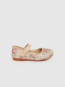 YK Girls Gold-Toned & Blue Floral Print Mary Janes