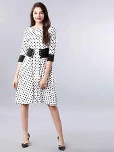 Tokyo Talkies Women White Printed Fit and Flare Dress
