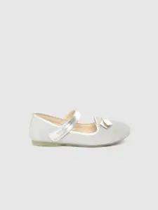 YK Girls Silver-Toned Glitter Mary Janes with Bow Detail