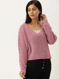FOREVER 21 Women Pink Solid Pullover Sweater