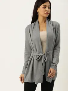 FOREVER 21 Women Grey Solid Cardigan Sweater