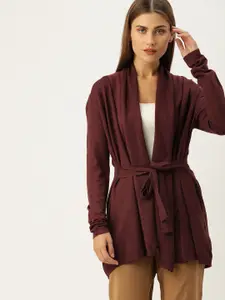 FOREVER 21 Women Maroon Solid Cardigan Sweater