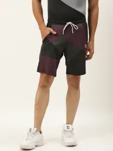 ACTOHOLIC Men Black & Burgundy Colourblocked Regular Fit Sports Shorts