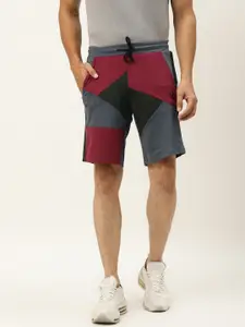 ACTOHOLIC Men Grey & Maroon Colourblocked Regular Fit Sports Shorts