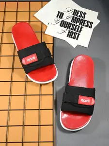 aadi Men Black & Red Solid Sliders
