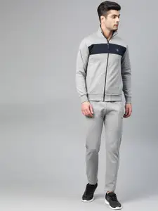 CHKOKKO Men Grey Melange Solid Gym Tracksuit