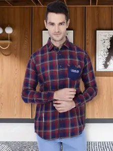 Kuons Avenue Men Burgundy & Blue Slim Fit Checked Casual Shirt