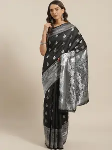 Shaily Black & Silver Zari Woven Design Saree
