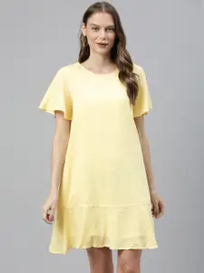 Vero Moda Women Yellow Self Design Tiered A-Line Dress