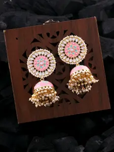 LAIDA Gold-Plated & Pink Dome Shaped Jhumkas