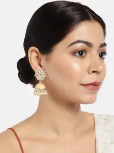 LAIDA Gold-Plated & Peach-Coloured Stone-Studded Enamelled Dome Shaped Jhumkas