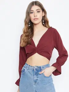 Berrylush Women Maroon Solid Fitted Top
