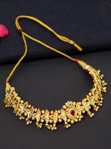 PANASH Gold-Plated & Maroon Choker Necklace