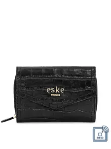 Eske Women Black Solid Zip Around Leather Wallet