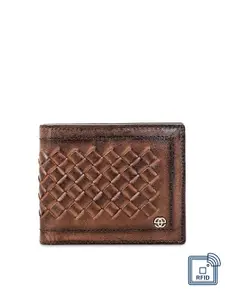 Eske Men Tan Brown Leather Bifold Textured Two Fold Wallet