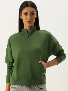 Flying Machine Women Olive Green Solid Sweatshirt
