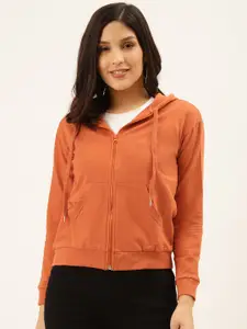 Style Quotient Women Orange Solid Hooded Sweatshirt