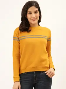 Style Quotient Women Mustard Yellow & Grey Solid Sweatshirt with Striped Detail