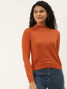 Style Quotient Women Orange Solid Cotton Pullover Sweater
