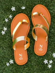 THE MADRAS TRUNK Women Gold-Toned Embellished Leather One Toe Flats