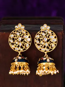 Sukkhi Blue & Gold-Toned Dome Shaped Jhumkas