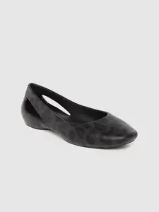 Crocs Sloane Women Charcoal Grey  Black Leopard Print Ballerinas with Cut-Outs