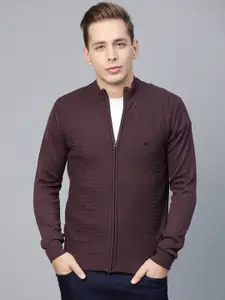 Blackberrys Men Burgundy Self Design Cardigan
