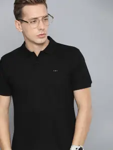 Harvard Men Black Solid Polo Collar T-shirt
