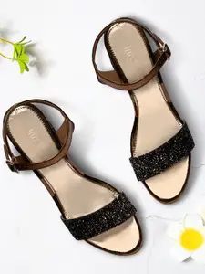 Inc 5 Women Gold-Toned & Black Embellished Block Heels