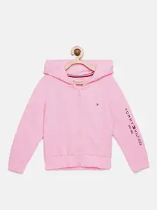Tommy Hilfiger Girls Pink Solid Hooded Sweatshirt