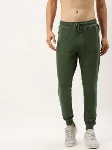 Flying Machine Men Olive Green Straight Fit Solid Joggers with Contrast Detail