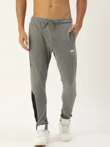 Flying Machine Men Grey Melange Solid Joggers with Colourblocked Detail