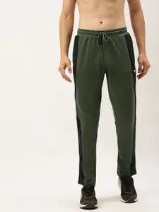 Flying Machine Men Olive Green & Black Straight Fit Colourblocked Track Pants