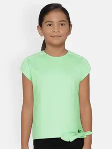 Global Desi Girls Green Solid Top With Lace Detailing