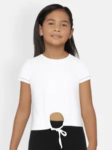 Global Desi Girls White Solid Top With Thread Detailing
