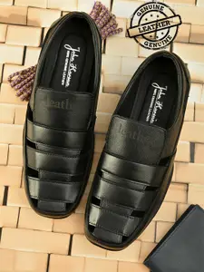 John Karsun Men Black Solid Genuine Leather Shoe-Style Sandals