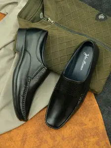 John Karsun Men Black Solid Formal Slip-On Shoes
