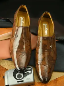 John Karsun Men Brown Textured Party Slip-on Shoes